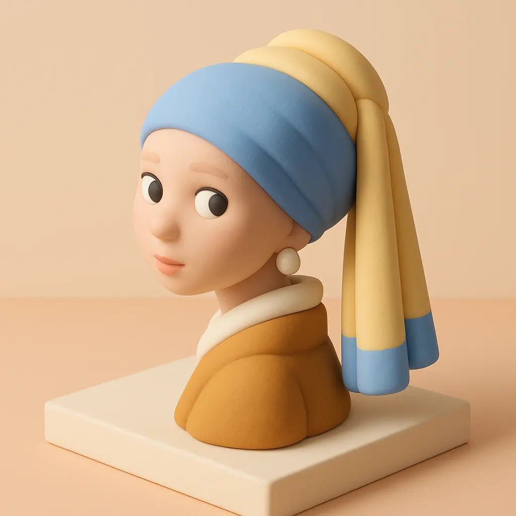 3D clay style girl with a pearl earring
