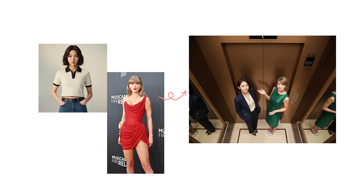 AI celebrity elevator photo with user