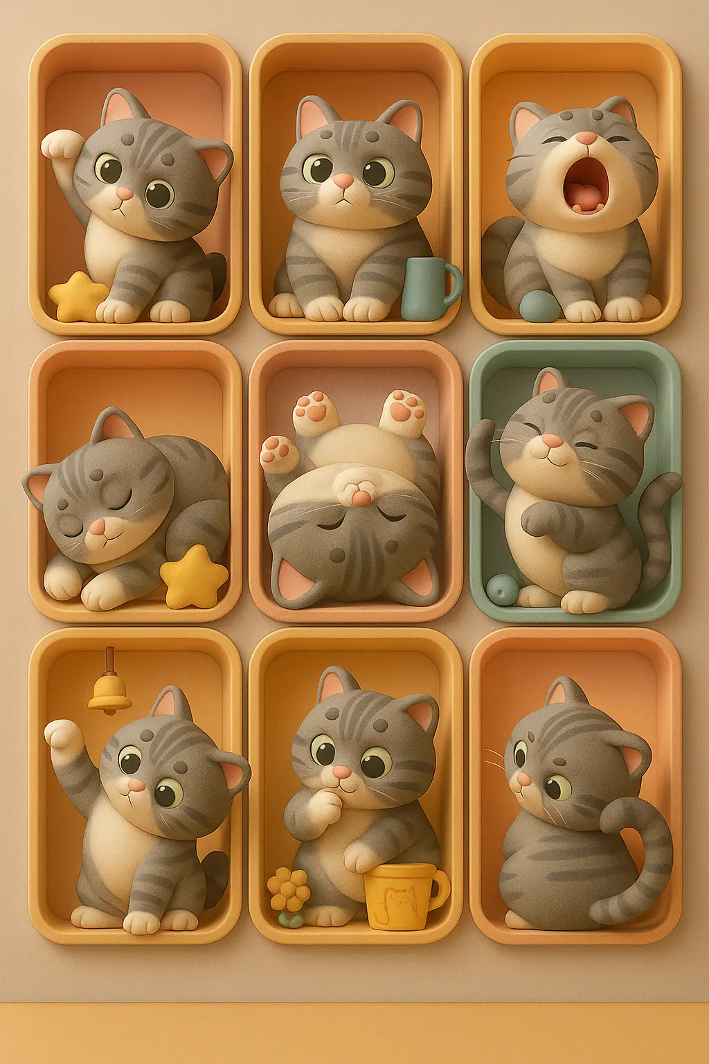 Cartoon cat in 9 grid