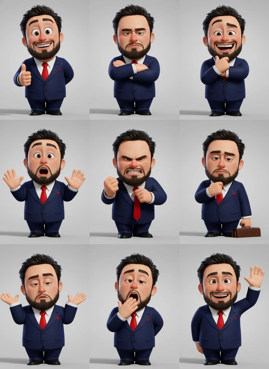 3D pixar collage of man character