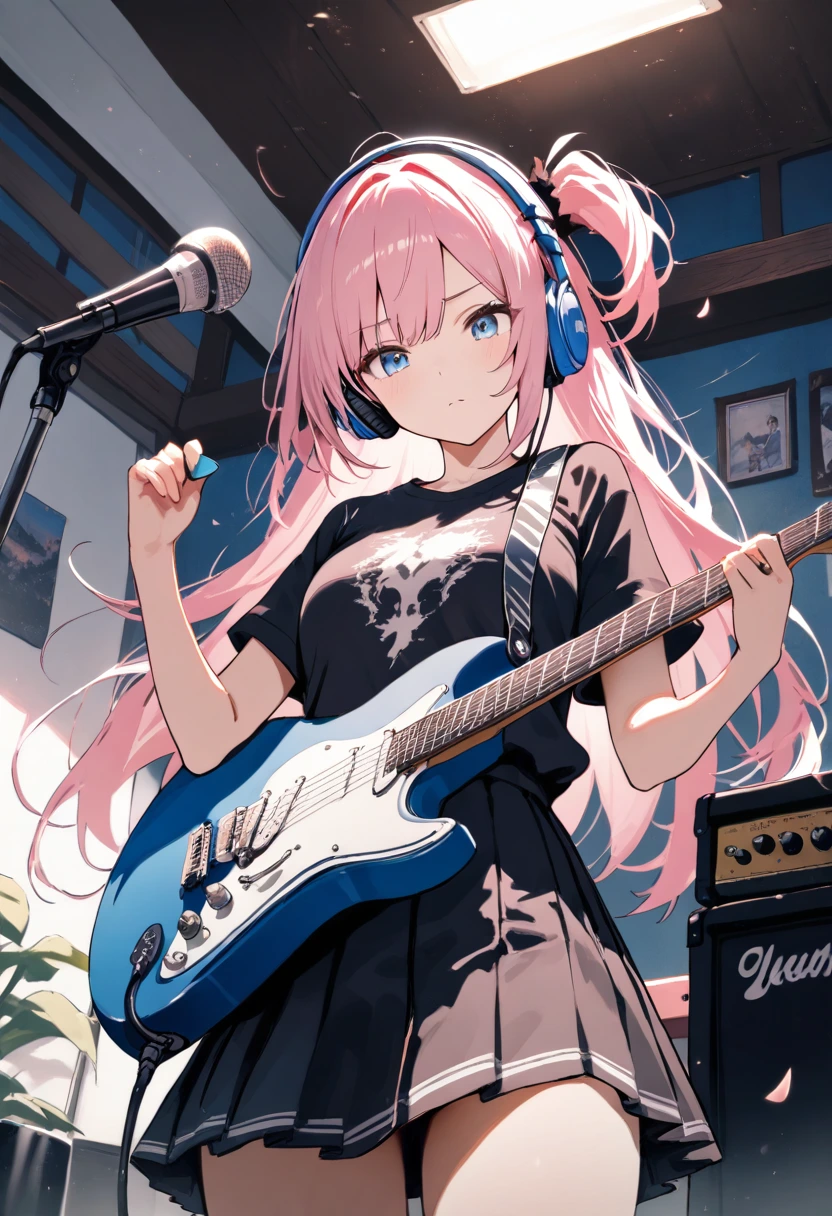 AI-generated anime OC girl playing guitar