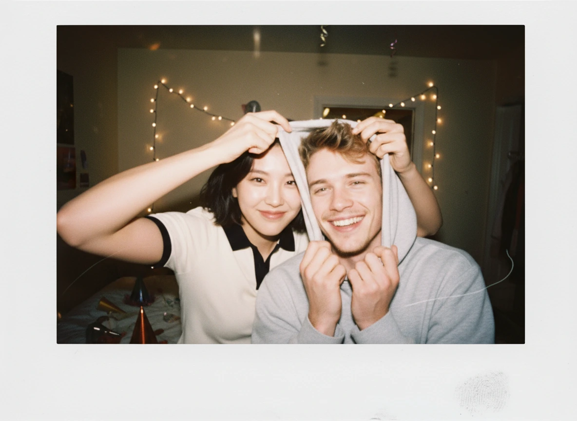 Polaroid photo style of two people