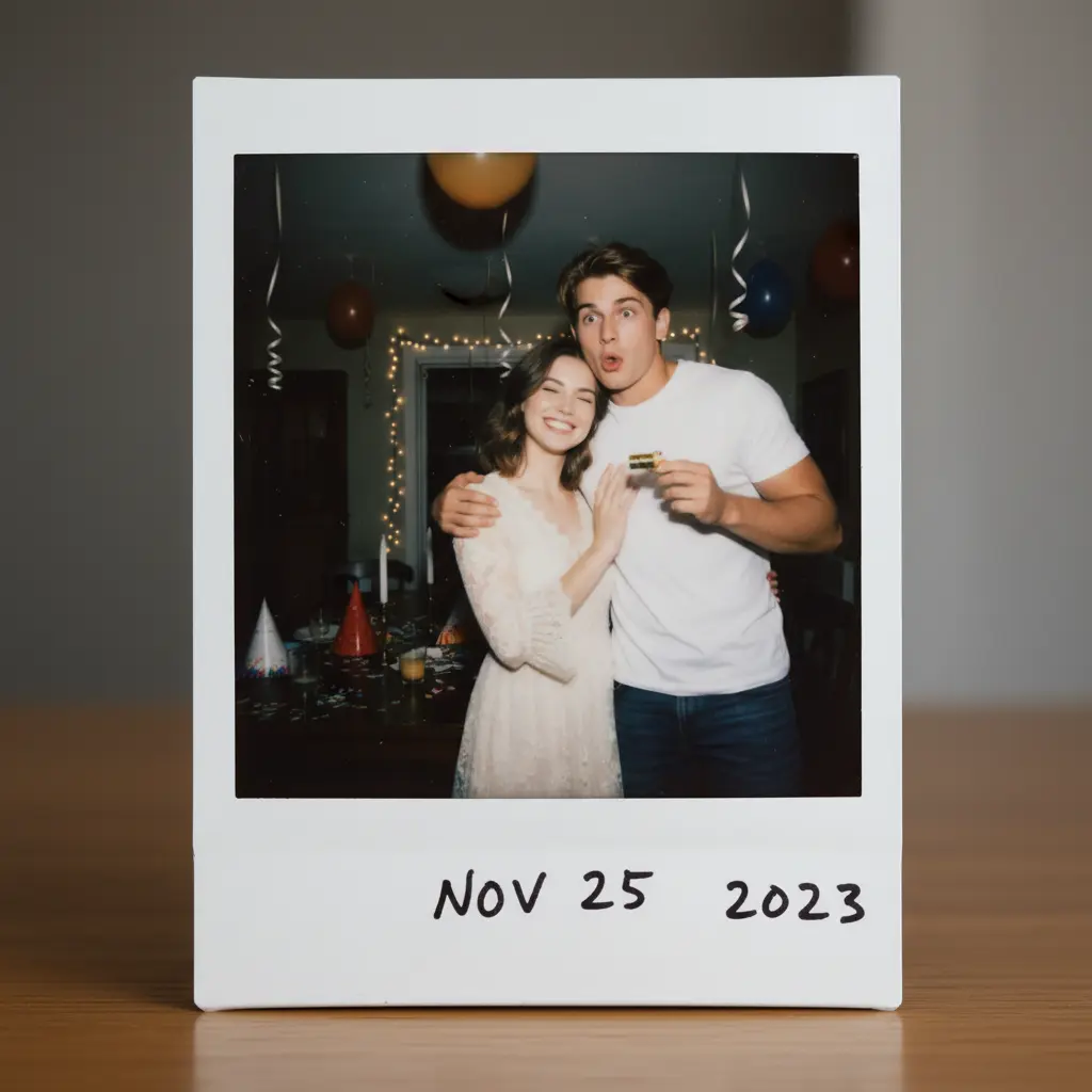 Polaroid photo of couple in party