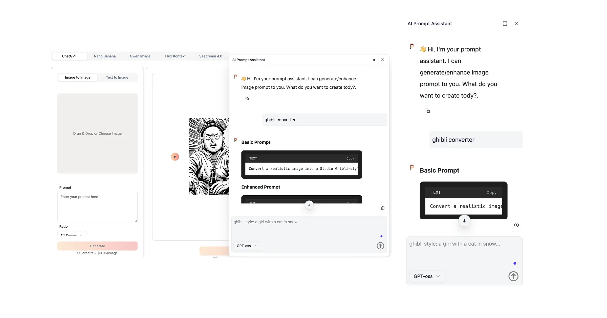 Side-by-side prompt assistant